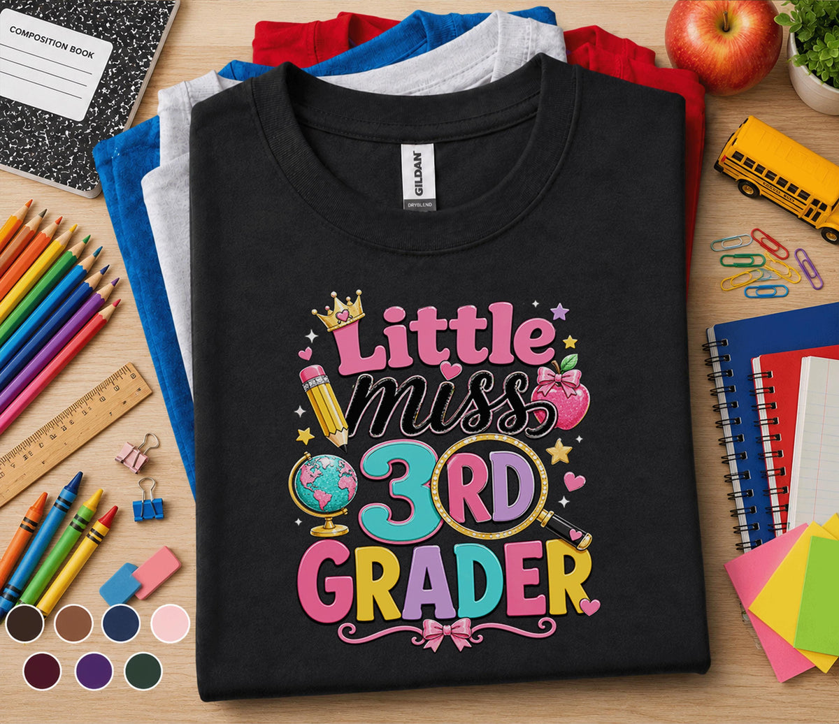 Little Miss 3rd Grader Shirt, Cute Back to School Girl Tee