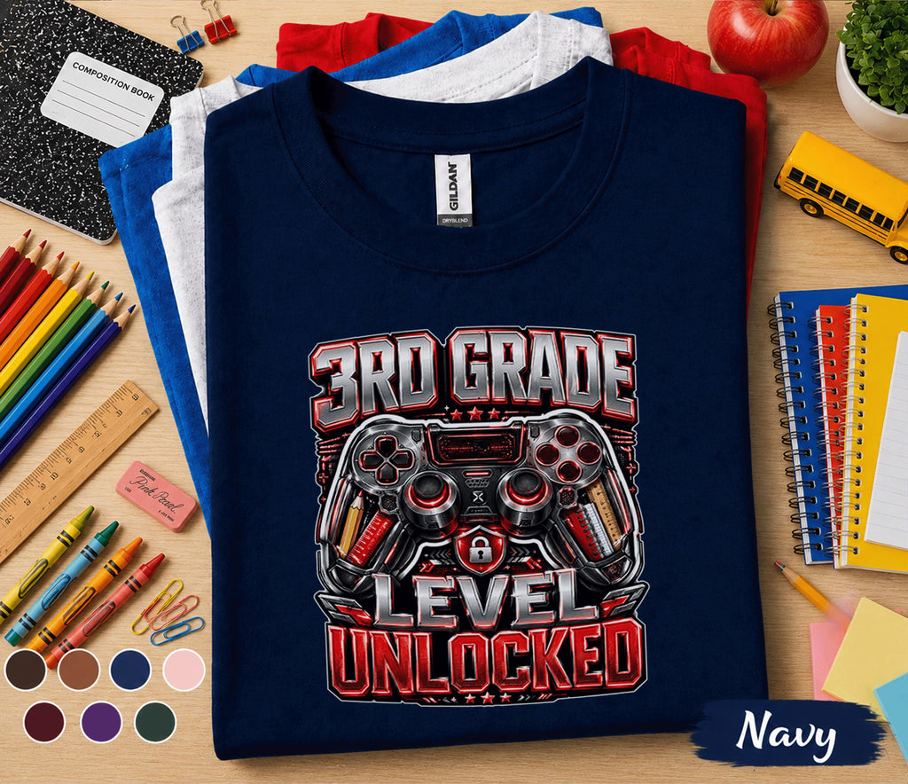 3rd Grade Level Unlocked Shirt, Gamer Back to School Tee, First Day of Third Grade Gaming Shirt, Video Game Controller Student Gift