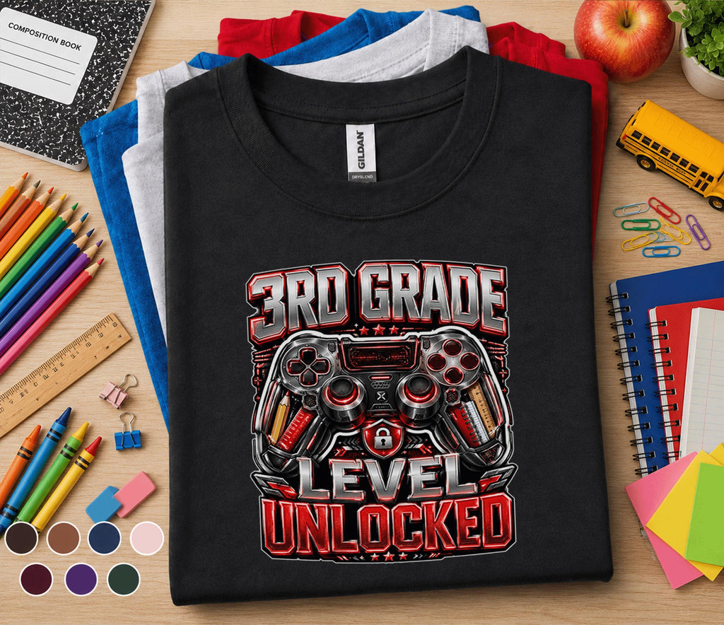 3rd Grade Level Unlocked Shirt, Gamer Back to School Tee