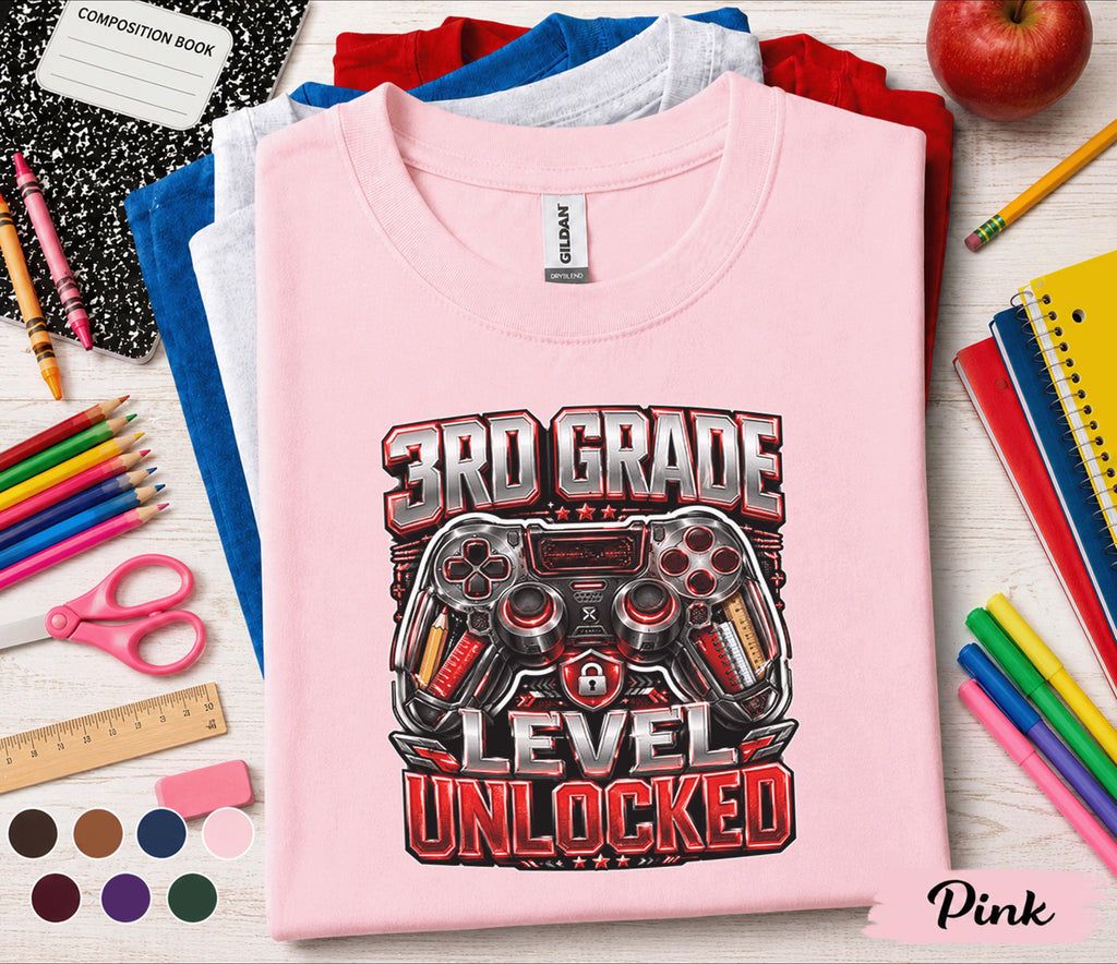 3rd Grade Level Unlocked Shirt, Gamer Back to School Tee, First Day of Third Grade Gaming Shirt, Video Game Controller Student Gift