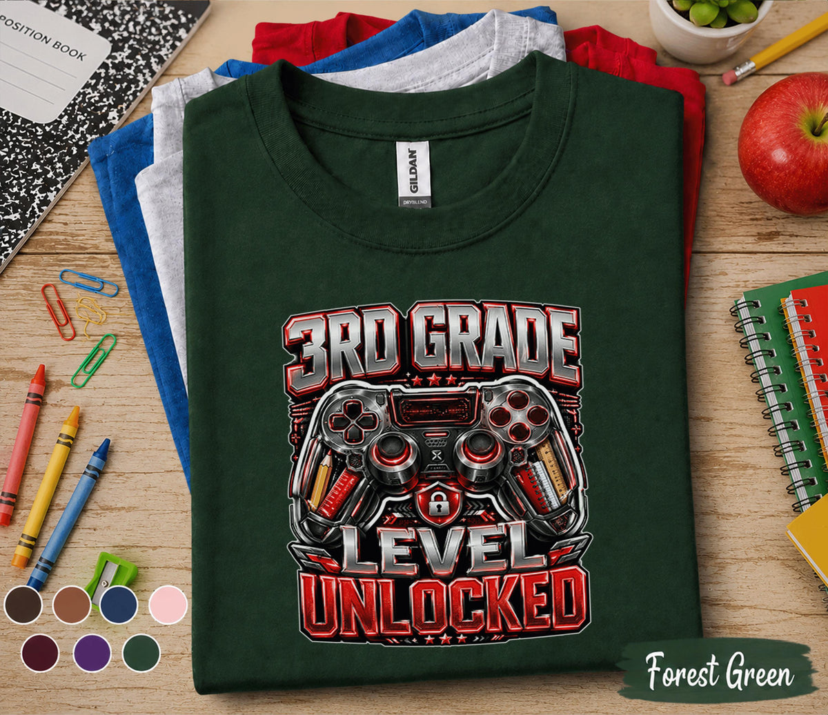 3rd Grade Level Unlocked Shirt, Gamer Back to School Tee, First Day of Third Grade Gaming Shirt, Video Game Controller Student Gift