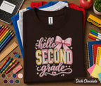 Hello Second Grade Shirt, Cute Back to School Girl Tee, First Day of 2nd Grade Shirt with Pink Bow, Second Grade Student Outfit