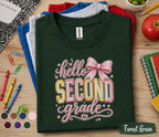 Hello Second Grade Shirt, Cute Back to School Girl Tee, First Day of 2nd Grade Shirt with Pink Bow, Second Grade Student Outfit