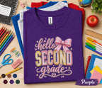 Hello Second Grade Shirt, Cute Back to School Girl Tee, First Day of 2nd Grade Shirt with Pink Bow, Second Grade Student Outfit