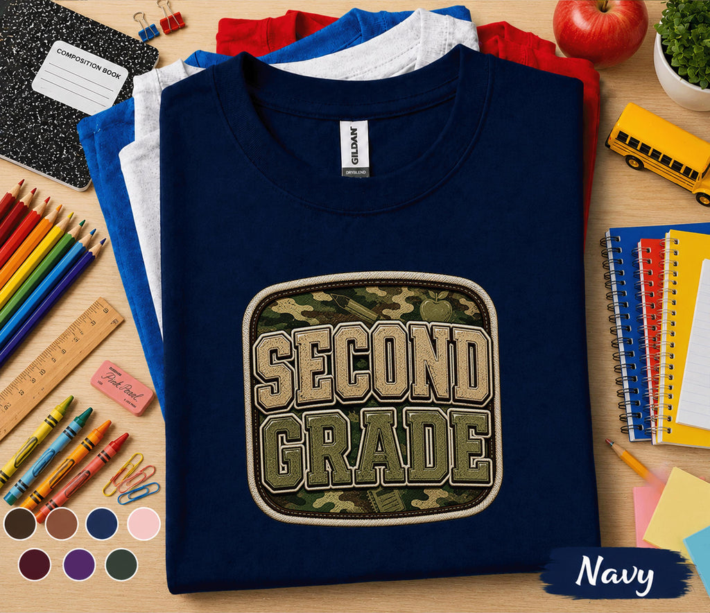 Second Grade Camo Shirt, Back to School Second Grade Tee, First Day of School Camouflage Student Shirt, Military Style Grade 2 Outfit