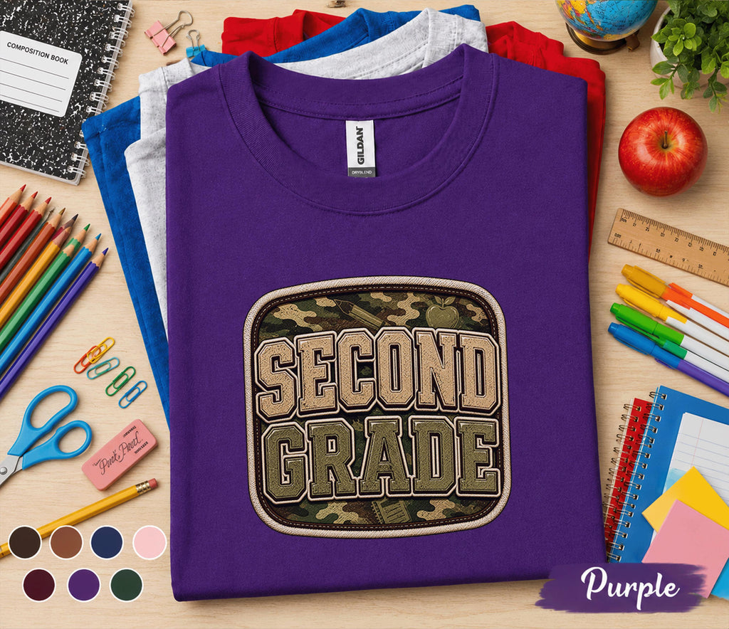 Second Grade Camo Shirt, Back to School Second Grade Tee, First Day of School Camouflage Student Shirt, Military Style Grade 2 Outfit