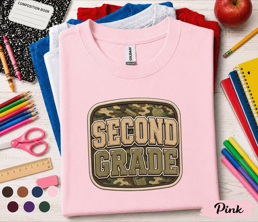 Second Grade Camo Shirt, Back to School Second Grade Tee, First Day of School Camouflage Student Shirt, Military Style Grade 2 Outfit