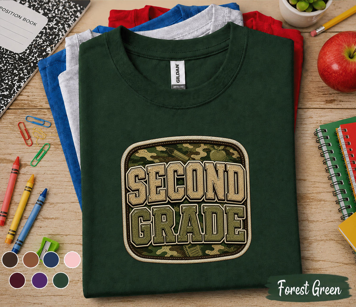 Second Grade Camo Shirt, Back to School Second Grade Tee, First Day of School Camouflage Student Shirt, Military Style Grade 2 Outfit