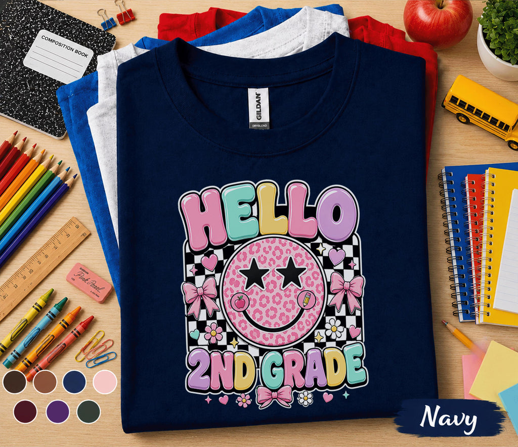 Hello 2nd Grade Shirt, Gifts Teacher Back to School Tee, Girls First Day of Second Grade Shirt, Retro Coquette School Outfit