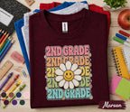 2nd Grade Daisy Shirt, Cute Second Grade Back to School Tee Girls, Teacher First Day of School Shirt, Retro Smiley Flower Student Gift