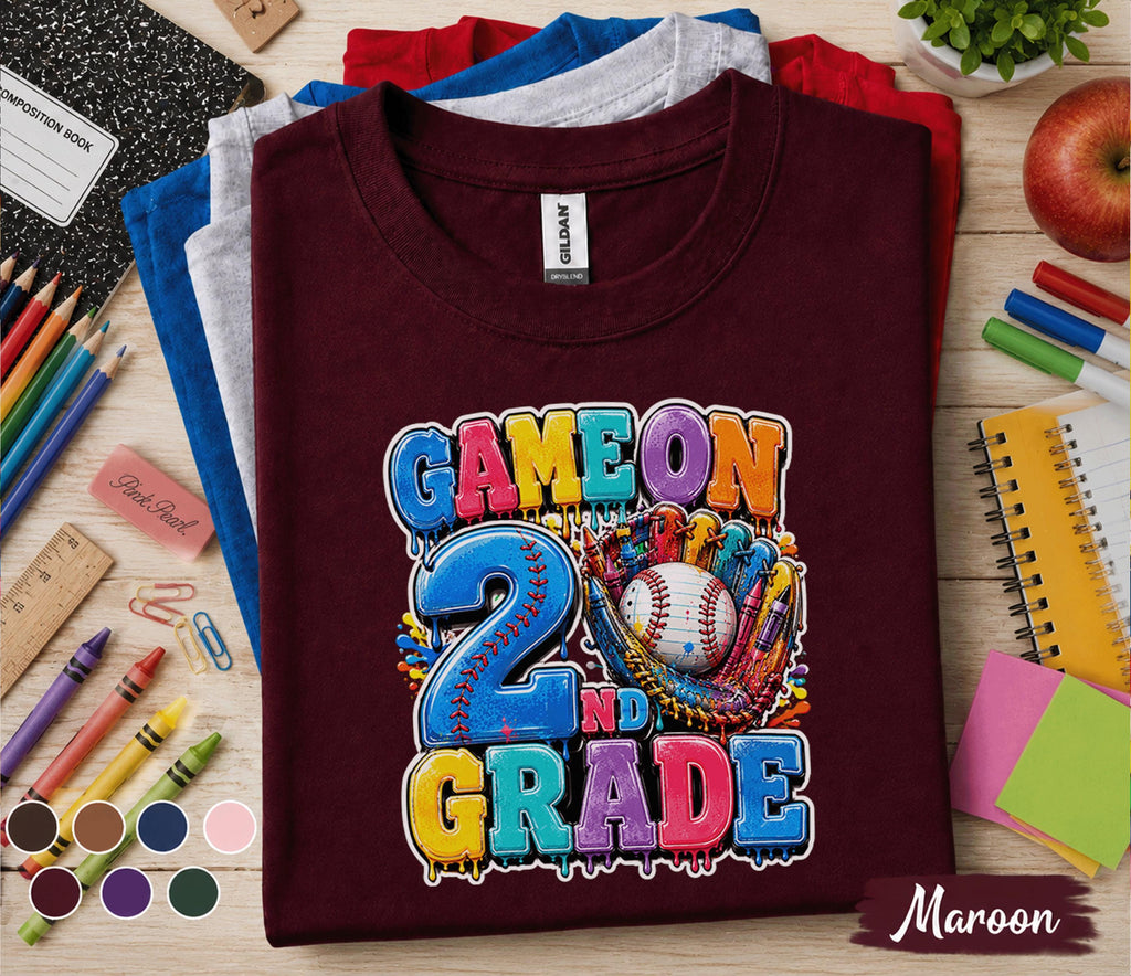 Game On 2nd Grade Baseball Shirt, Back to School Second Grade Tee, First Day of School Baseball Student Shirt, Sports Fan Kids Outfit Gift