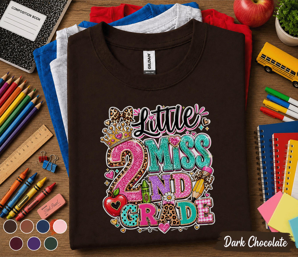 Little Miss 2nd Grade Shirt, First Day of 2nd Grade Tee, Back to School Girl Shirt, Second Grade Student Outfit, Leopard Bow School Gift