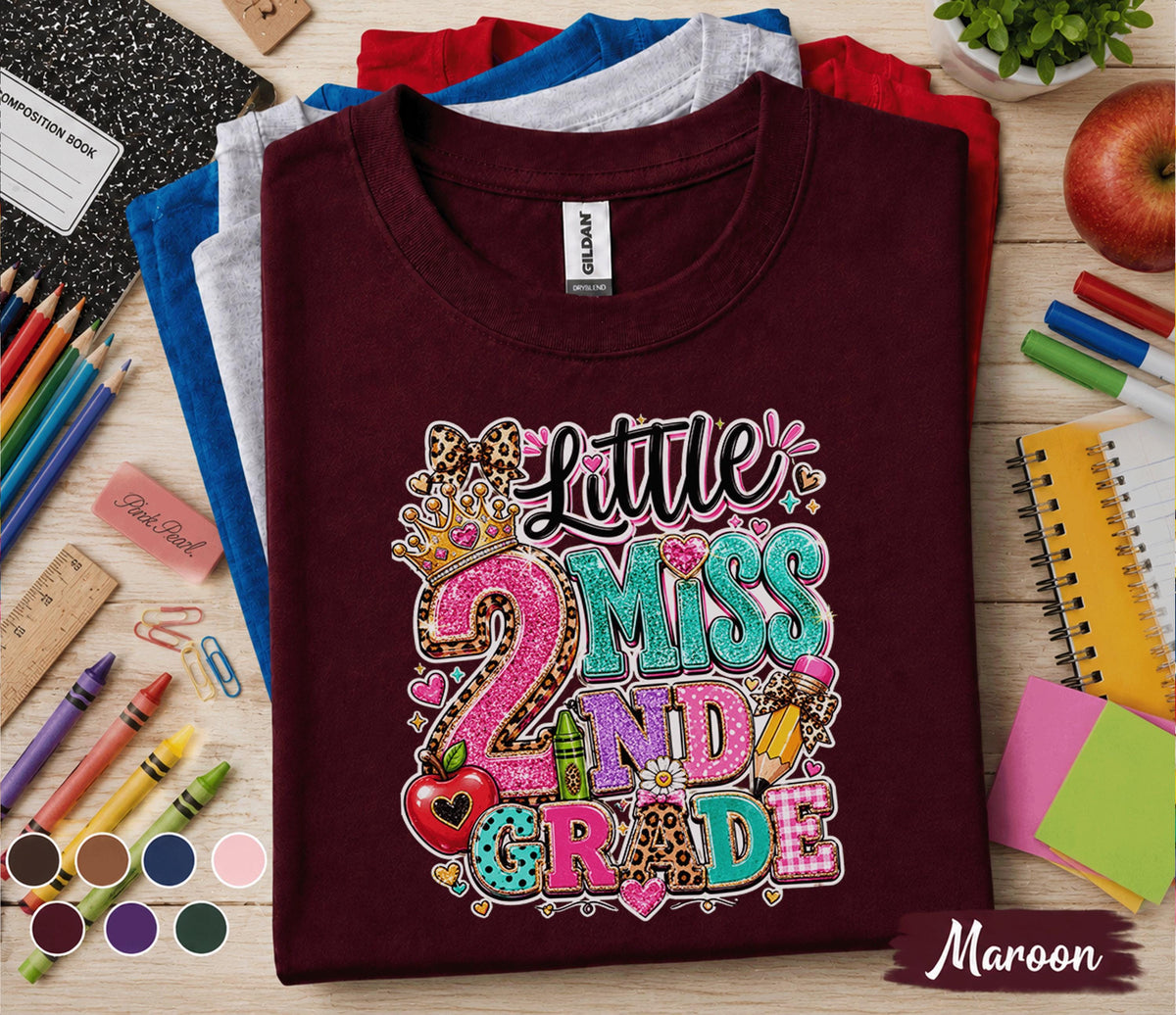 Little Miss 2nd Grade Shirt, First Day of 2nd Grade Tee, Back to School Girl Shirt, Second Grade Student Outfit, Leopard Bow School Gift