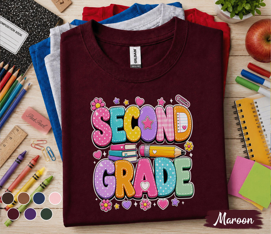 Second Grade Shirt, Teacher First Day of School Tee, 2nd Grade Student Shirt, Back to School Kids Outfit, Girls School Grade Shirt Gift