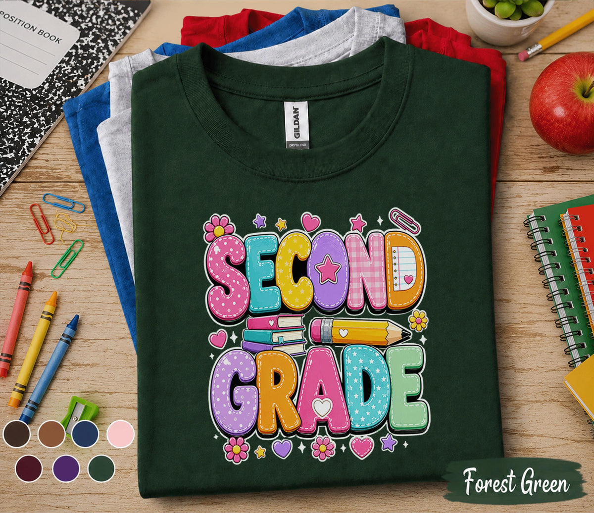 Second Grade Shirt, Teacher First Day of School Tee, 2nd Grade Student Shirt, Back to School Kids Outfit, Girls School Grade Shirt Gift