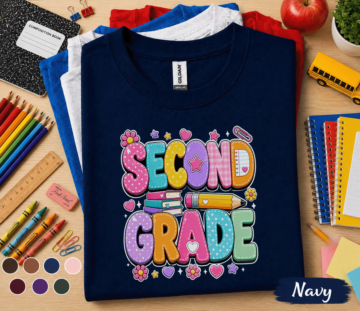 Second Grade Shirt, Teacher First Day of School Tee, 2nd Grade Student Shirt, Back to School Kids Outfit, Girls School Grade Shirt Gift