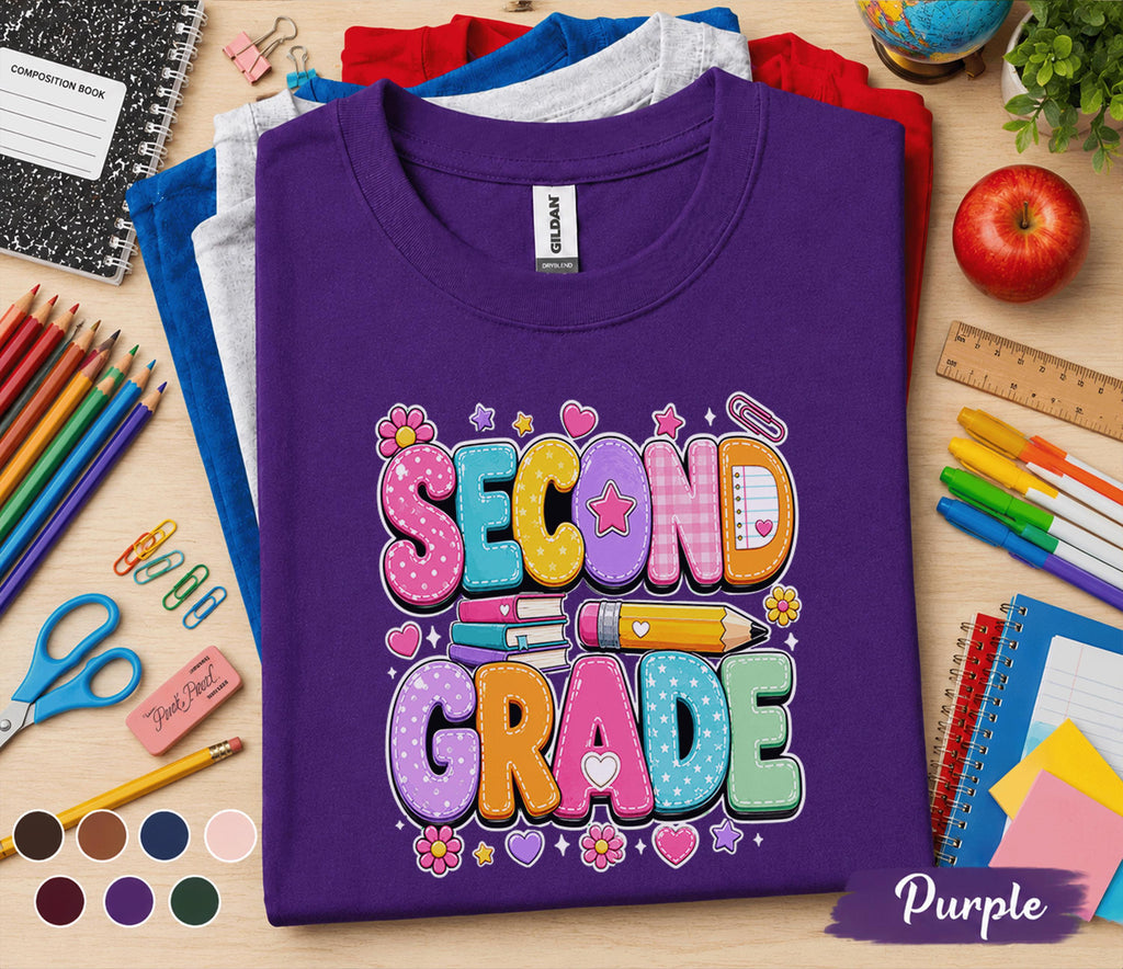 Second Grade Shirt, Teacher First Day of School Tee, 2nd Grade Student Shirt, Back to School Kids Outfit, Girls School Grade Shirt Gift