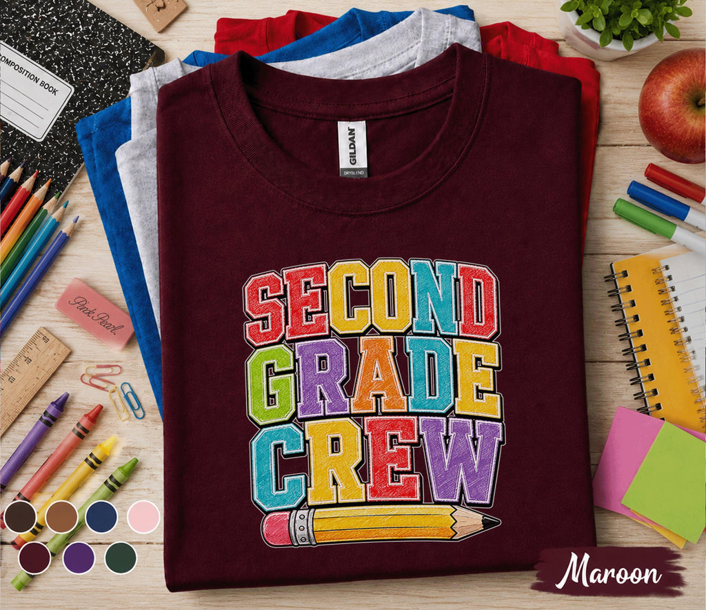 Second Grade Crew Shirt, Teacher First Day of 2nd Grade Tee, Back to School Student Shirt, Group School Crew Outfit, Second Grade Kids Gift