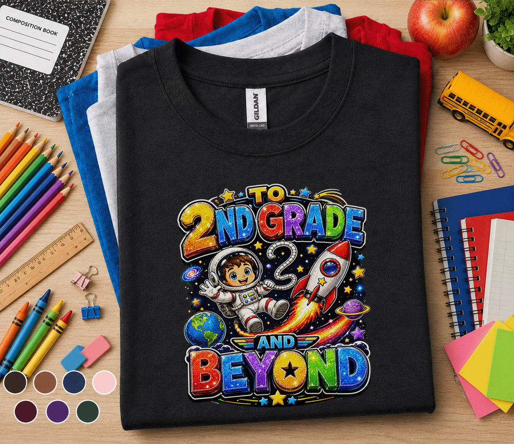 2nd Grade and Beyond Shirt First Day of Second Grade Astronaut Rocket Back to School Tee Space Student Gift Kids Scho...