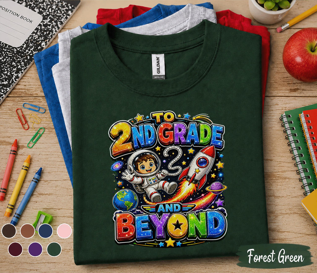 2nd Grade and Beyond Shirt First Day of Second Grade Astronaut Rocket Back to School Tee Space Student Gift Kids School Outfit