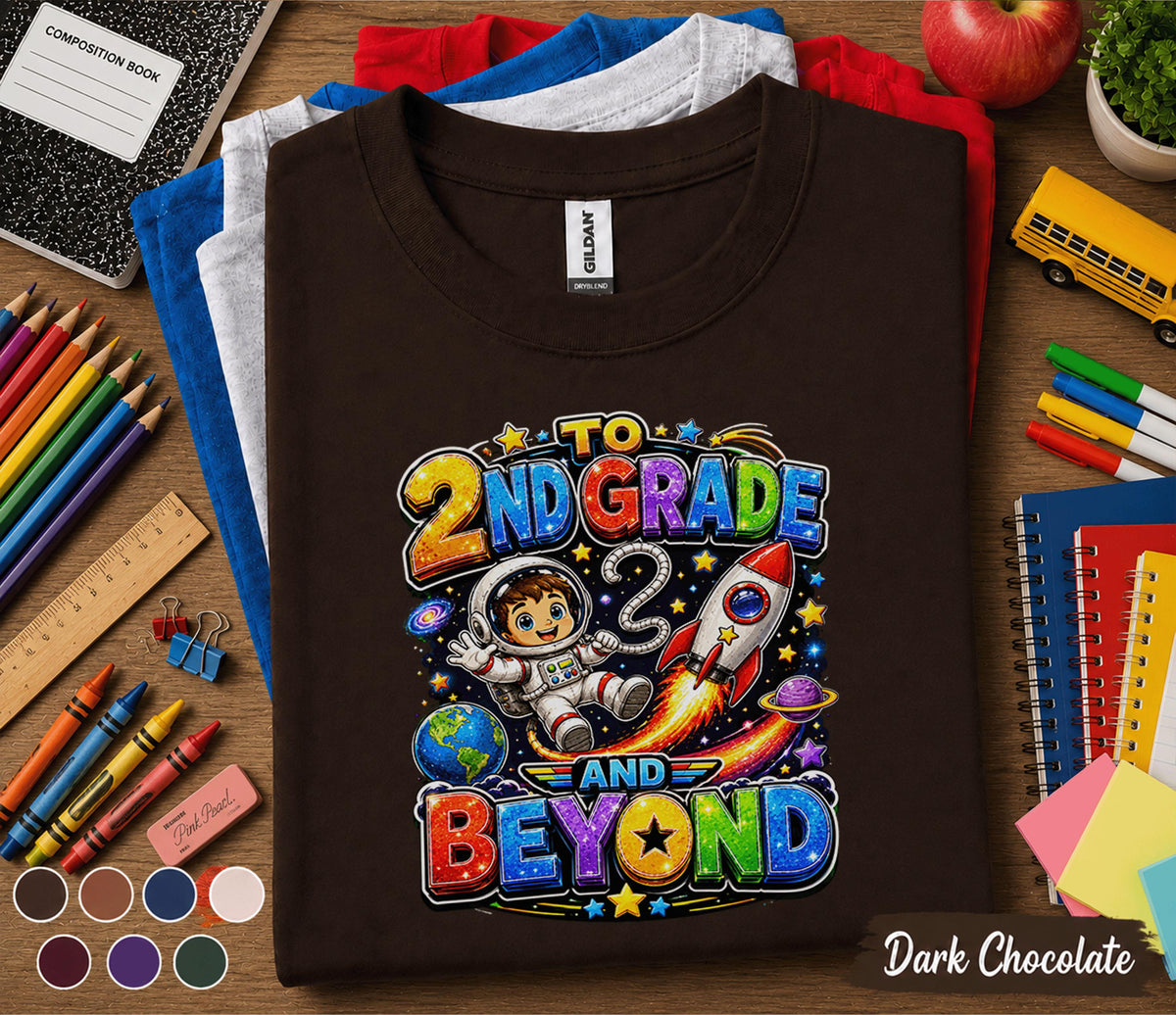 2nd Grade and Beyond Shirt First Day of Second Grade Astronaut Rocket Back to School Tee Space Student Gift Kids School Outfit
