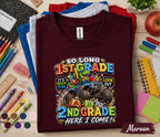 So Long 1st Grade Here I Come 2nd Grade Shirt Dinosaur Monster Truck Back to School Tee First Day of Second Grade Kids Student Gift