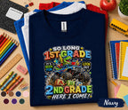 So Long 1st Grade Here I Come 2nd Grade Shirt Dinosaur Monster Truck Back to School Tee First Day of Second Grade Kids Student Gift
