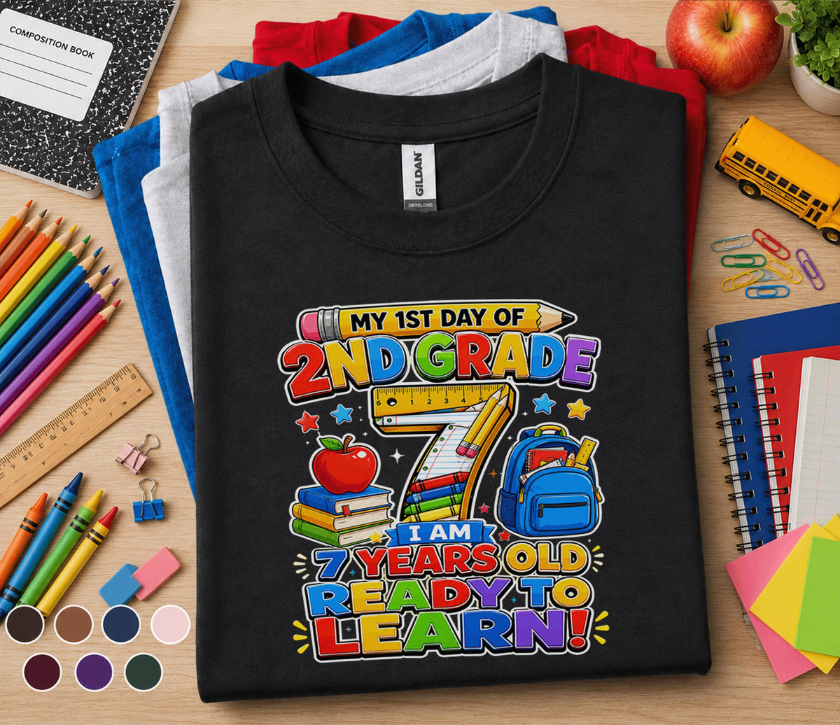My 1st Day of 2nd Grade Shirt 7 Years Old Ready to Learn Back to School Tee First Day of School Student Gift Second G...