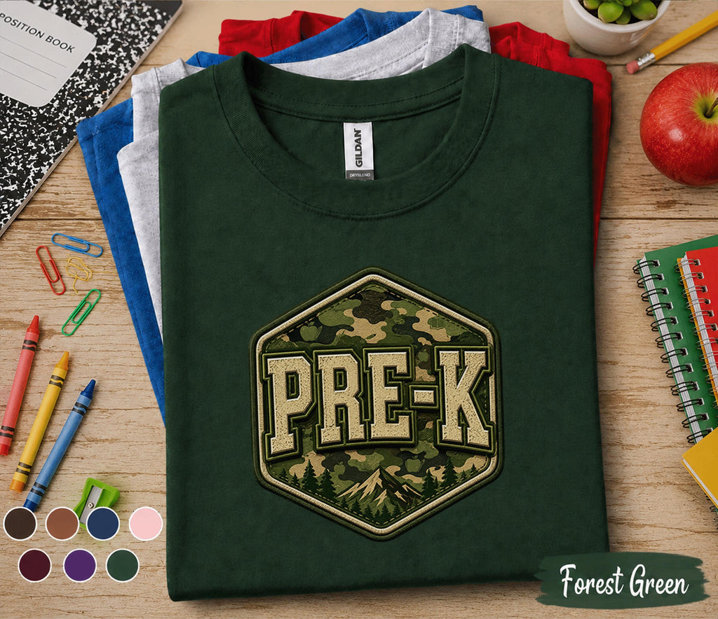 Pre-K Camo Back to School Shirt Preschool Student First Day of Pre-K Tee Camouflage School Outfit Kids Teacher Gift Kindergarten Ready