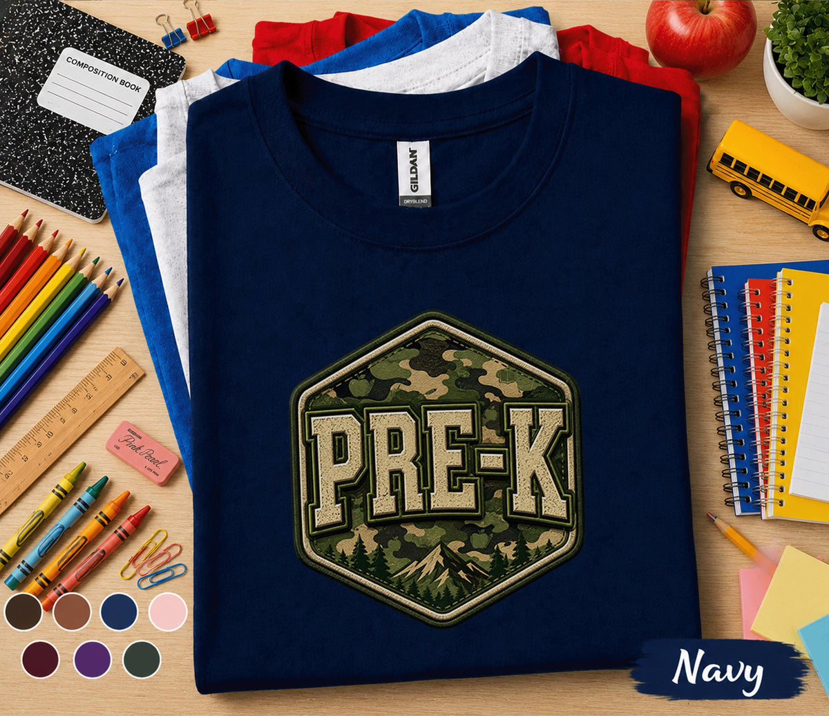 Pre-K Camo Back to School Shirt Preschool Student First Day of Pre-K Tee Camouflage School Outfit Kids Teacher Gift Kindergarten Ready