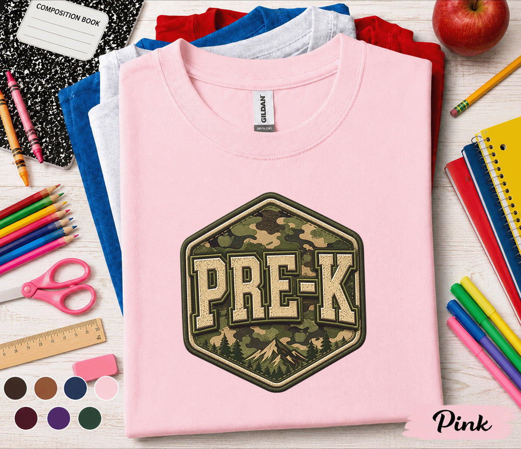 Pre-K Camo Back to School Shirt Preschool Student First Day of Pre-K Tee Camouflage School Outfit Kids Teacher Gift Kindergarten Ready