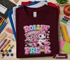 Rollin Into Pre-K Shirt Unicorn Roller Skates Back to School Tee First Day of Preschool Cute Pre-K Student Gift Girls School Outfit