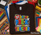 1st Day of Pre-K Pray for My Teacher Shirt Funny First Day of School Tee Preschool Student Back to School Outfit Kids Kindergarten Gift