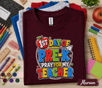 1st Day of Pre-K Pray for My Teacher Shirt Funny First Day of School Tee Preschool Student Back to School Outfit Kids Kindergarten Gift