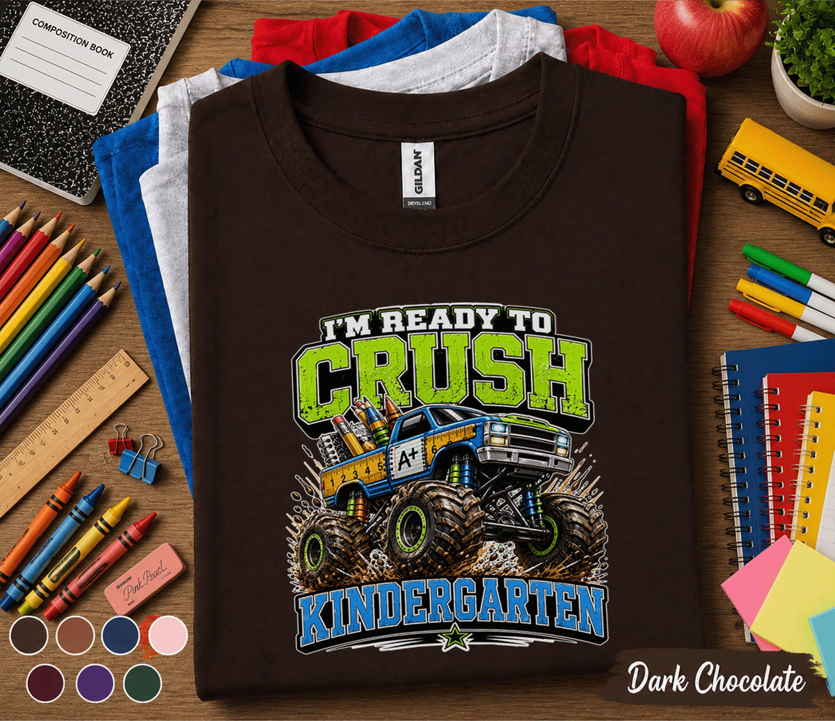 I'm Ready to Crush Kindergarten Shirt Monster Truck Back to School Tee First Day of Kindergarten Shirt Boys School Outfit Kids Gift
