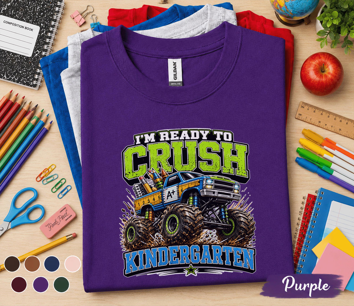 I'm Ready to Crush Kindergarten Shirt Monster Truck Back to School Tee First Day of Kindergarten Shirt Boys School Outfit Kids Gift