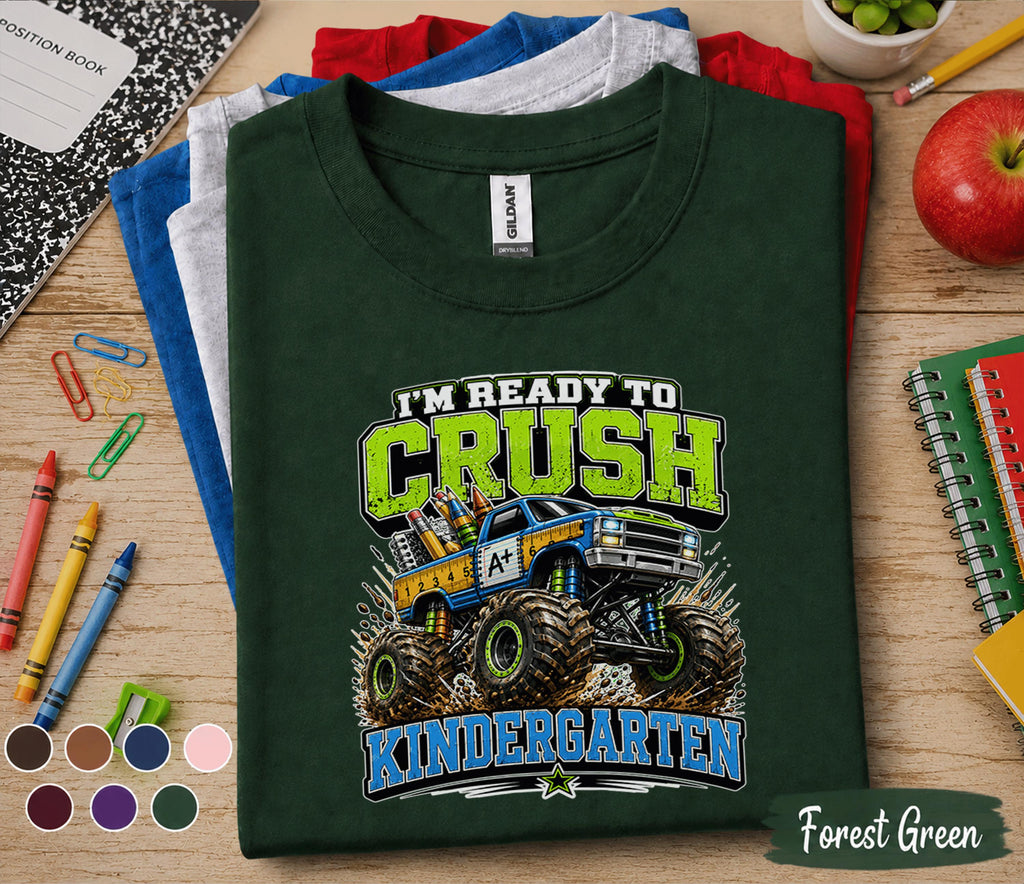 I'm Ready to Crush Kindergarten Shirt Monster Truck Back to School Tee First Day of Kindergarten Shirt Boys School Outfit Kids Gift
