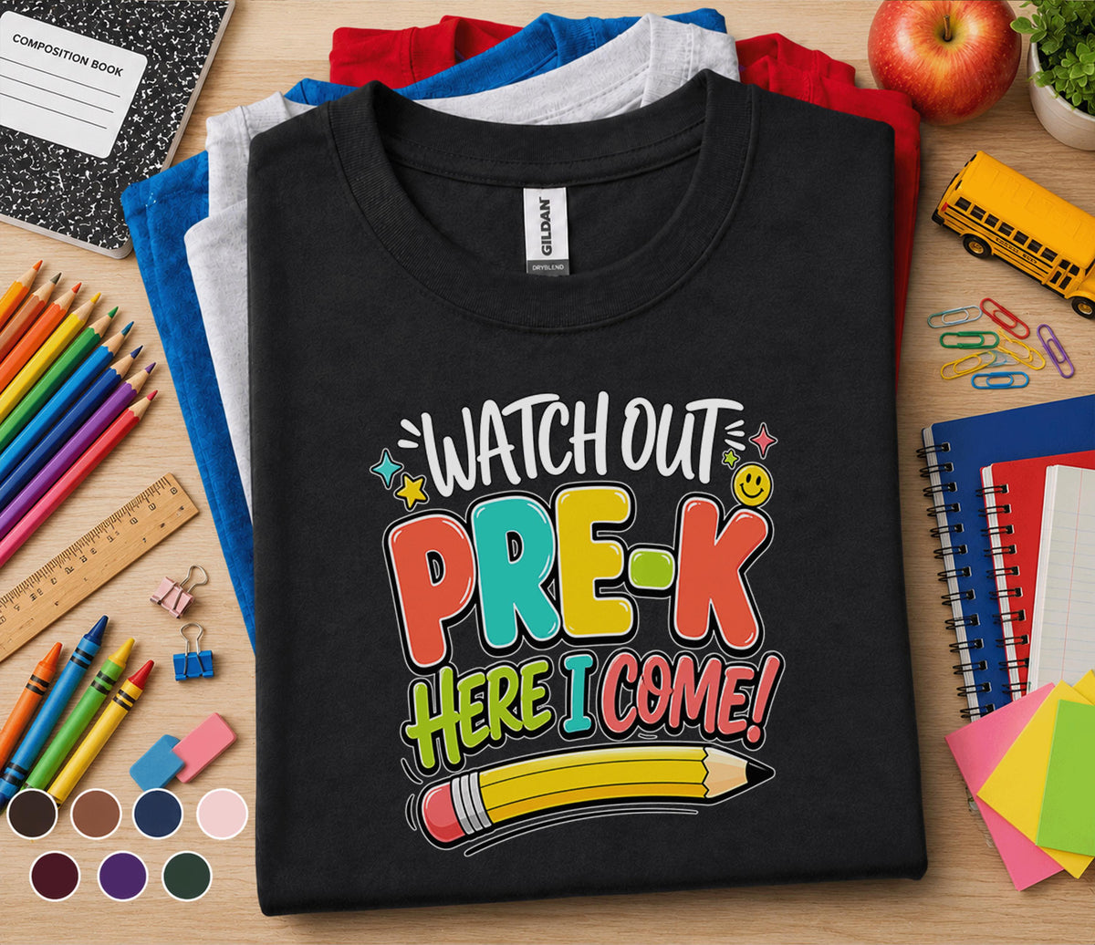 Watch Out Pre-K Here I Come Shirt First Day of Pre K Tee Back to School Shirt Preschool Toddler Outfit Kindergarten R...