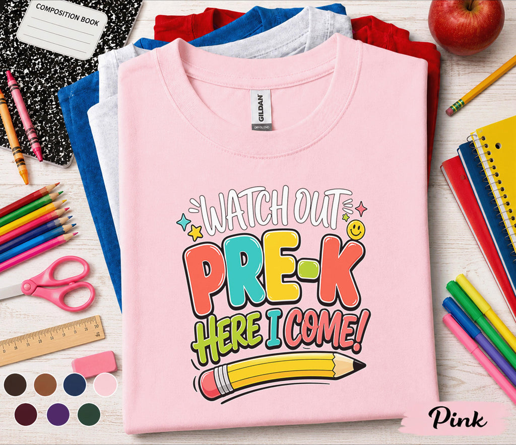 Watch Out Pre-K Here I Come Shirt First Day of Pre K Tee Back to School Shirt Preschool Toddler Outfit Kindergarten Ready Kids Gift