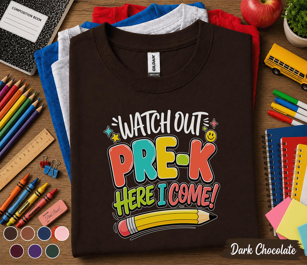 Watch Out Pre-K Here I Come Shirt First Day of Pre K Tee Back to School Shirt Preschool Toddler Outfit Kindergarten Ready Kids Gift