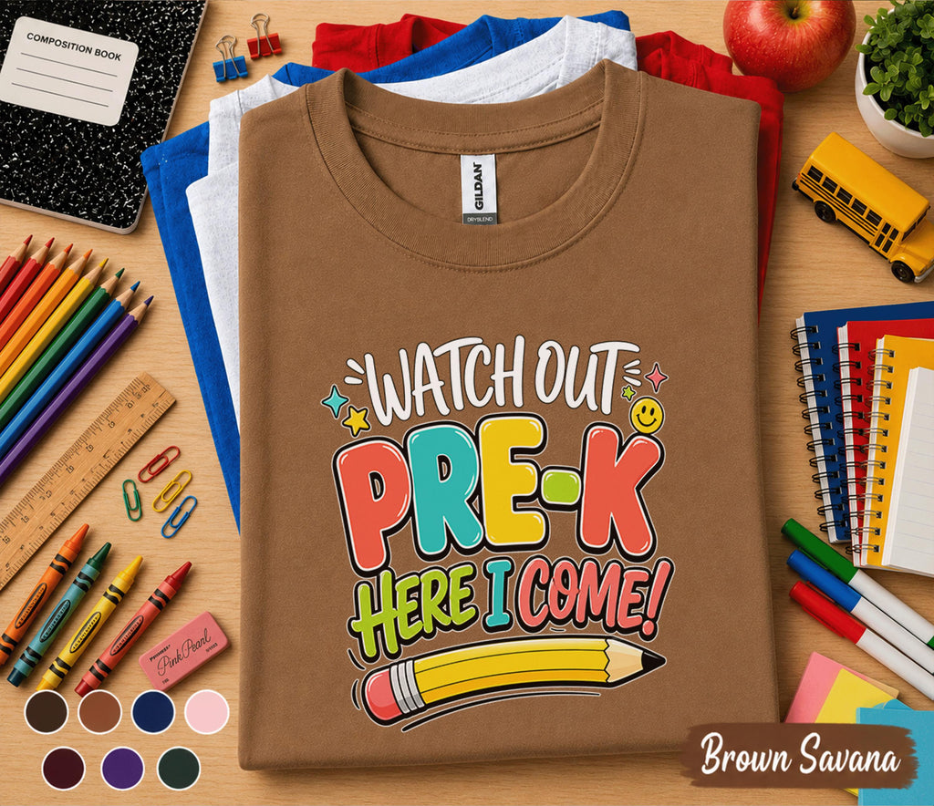 Watch Out Pre-K Here I Come Shirt First Day of Pre K Tee Back to School Shirt Preschool Toddler Outfit Kindergarten Ready Kids Gift