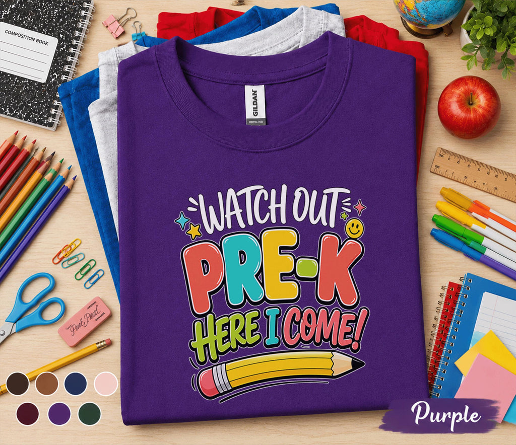 Watch Out Pre-K Here I Come Shirt First Day of Pre K Tee Back to School Shirt Preschool Toddler Outfit Kindergarten Ready Kids Gift