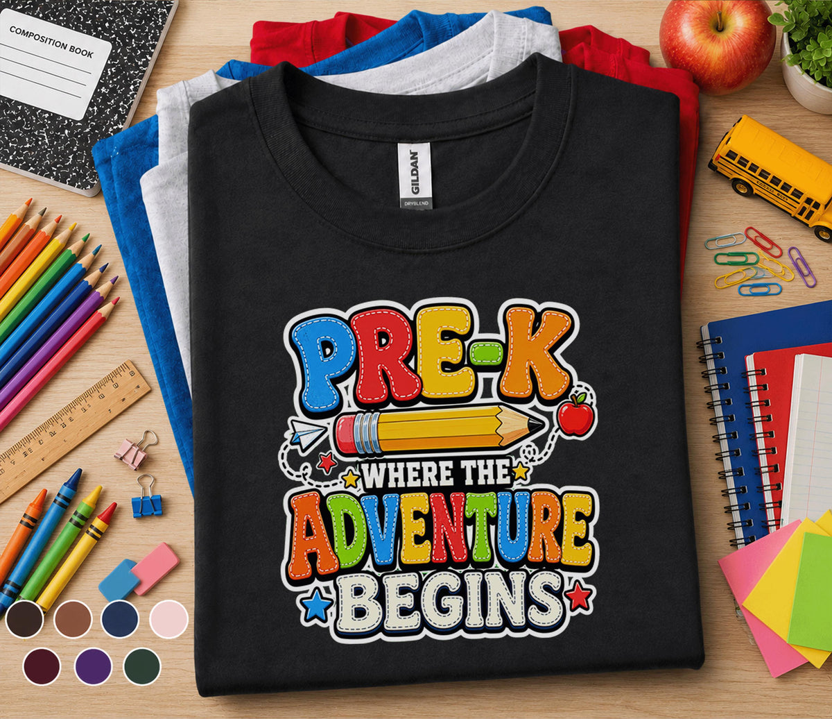Pre-K Where the Adventure Begins Shirt First Day of Pre K Tee Back to School Shirt Preschool Toddler Outfit Kindergar...