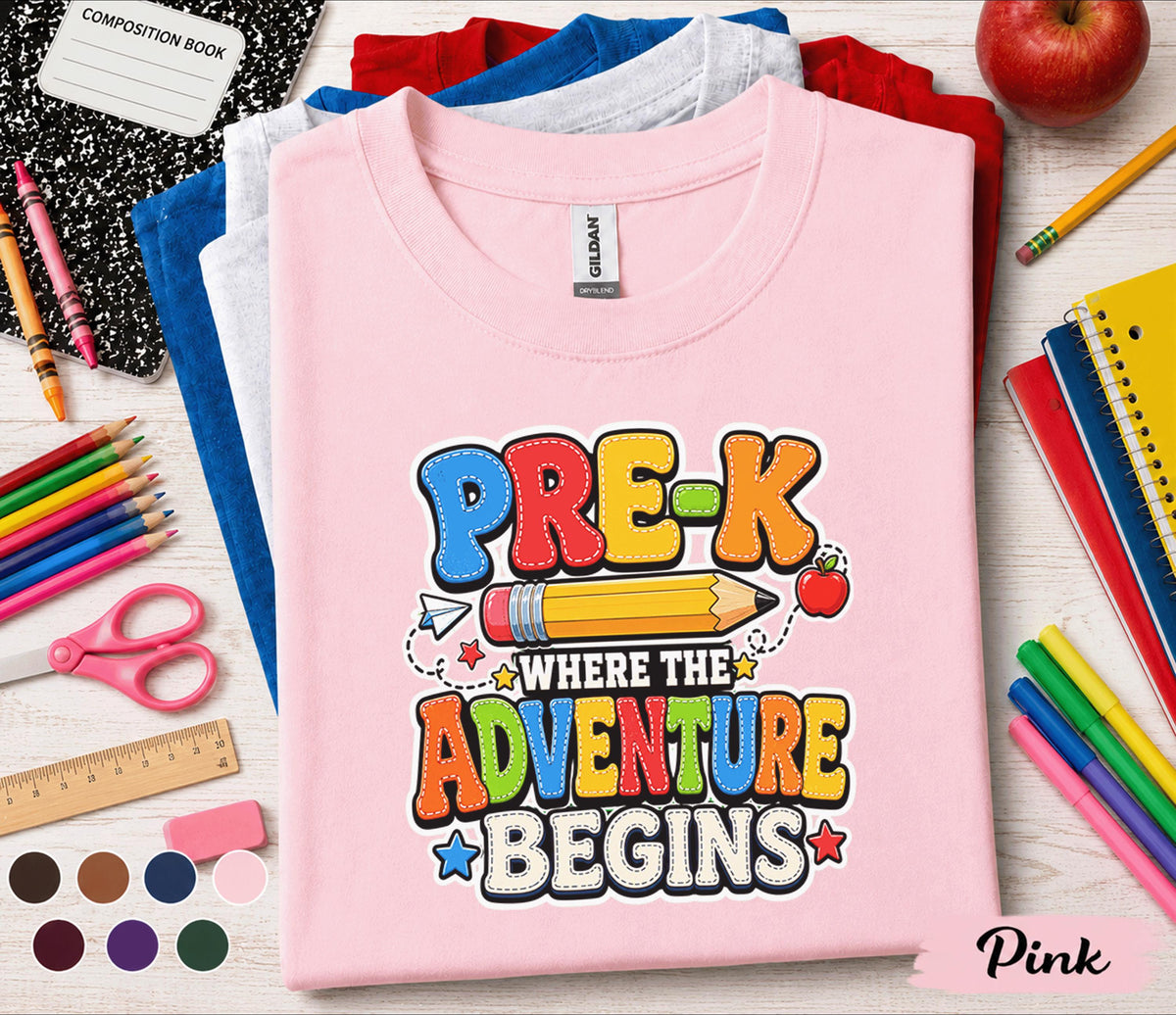 Pre-K Where the Adventure Begins Shirt First Day of Pre K Tee Back to School Shirt Preschool Toddler Outfit Kindergarten Ready Kids Gift