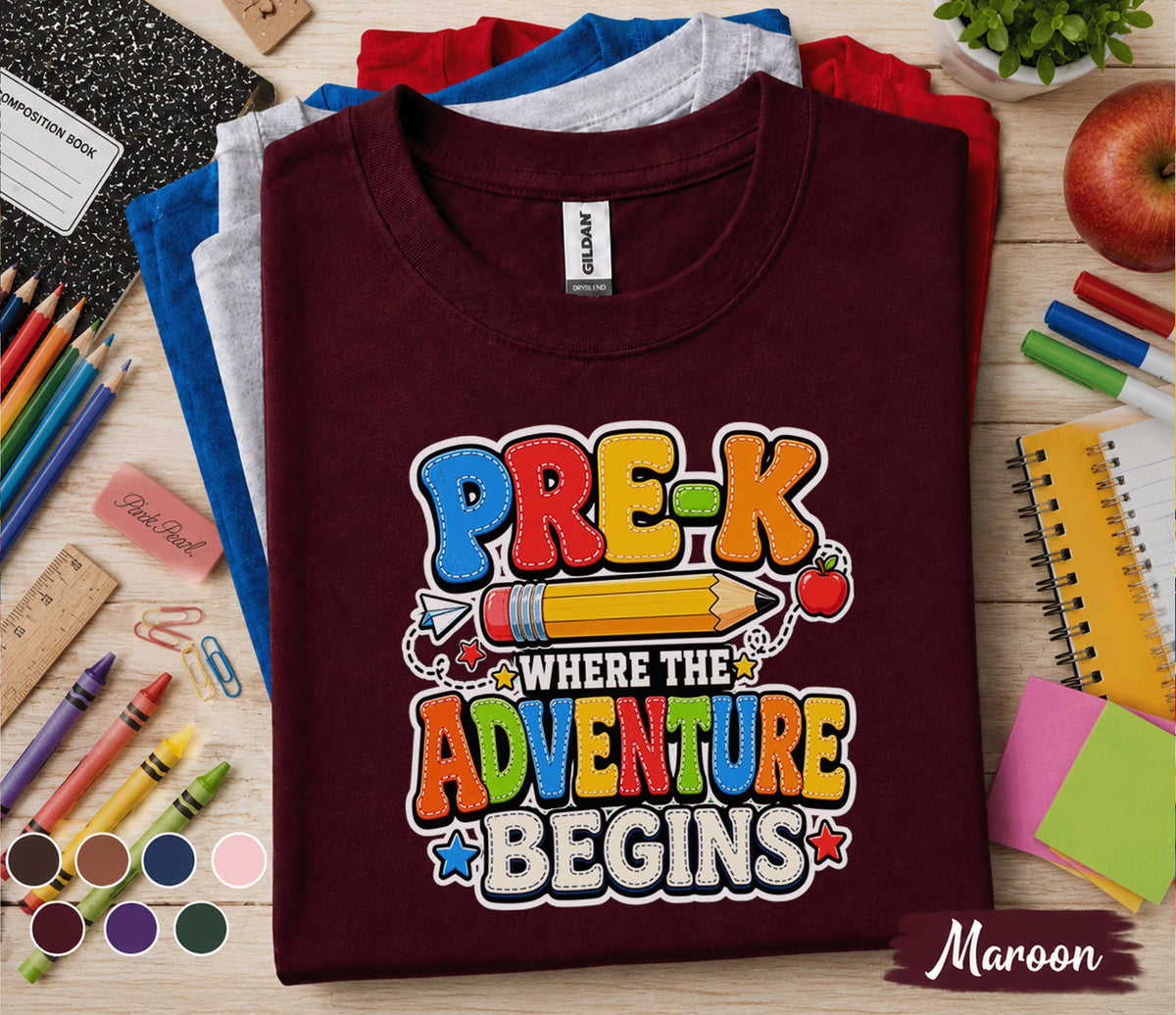 Pre-K Where the Adventure Begins Shirt First Day of Pre K Tee Back to School Shirt Preschool Toddler Outfit Kindergarten Ready Kids Gift
