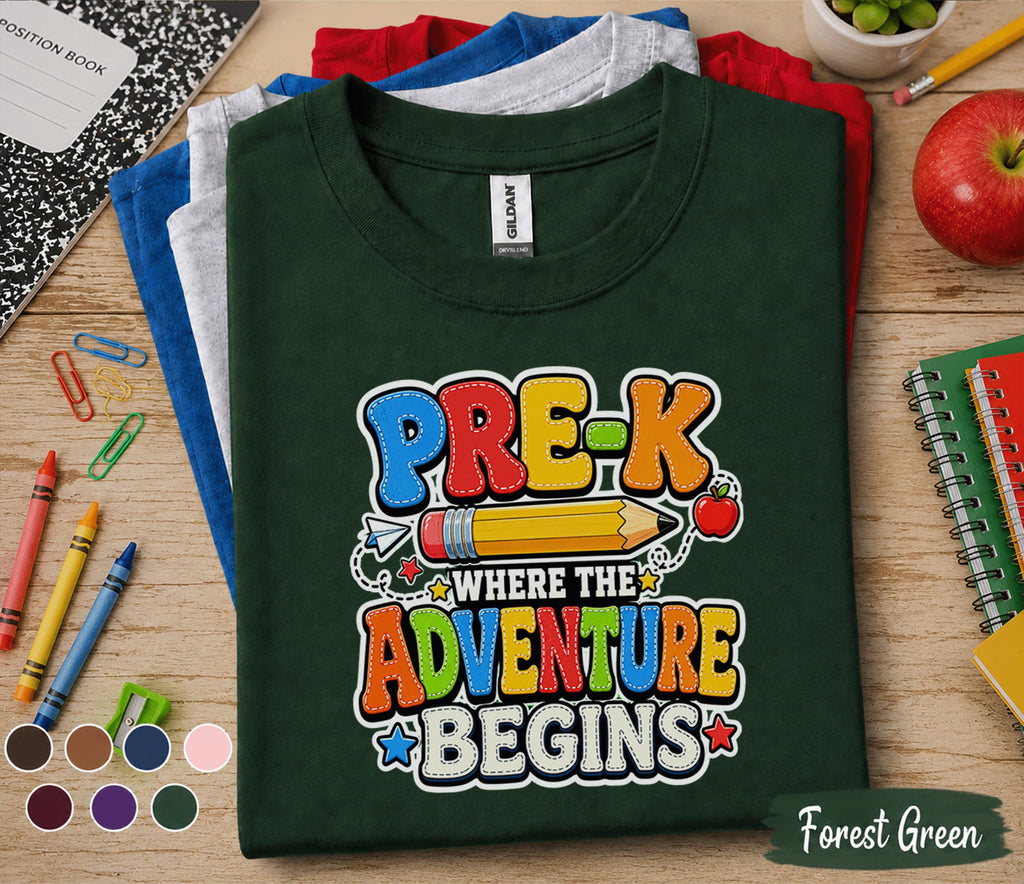Pre-K Where the Adventure Begins Shirt First Day of Pre K Tee Back to School Shirt Preschool Toddler Outfit Kindergarten Ready Kids Gift