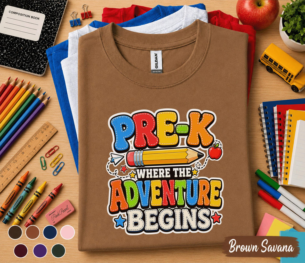 Pre-K Where the Adventure Begins Shirt First Day of Pre K Tee Back to School Shirt Preschool Toddler Outfit Kindergarten Ready Kids Gift
