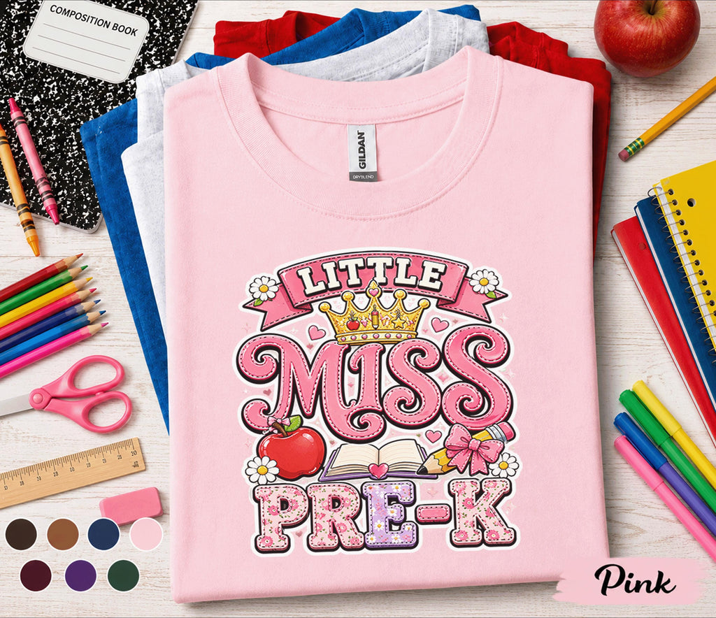 Little Miss Pre-K Shirt First Day of Pre-K Tee Cute Back to School Girl Shirt Preschool Princess Outfit Toddler Classroom Gift
