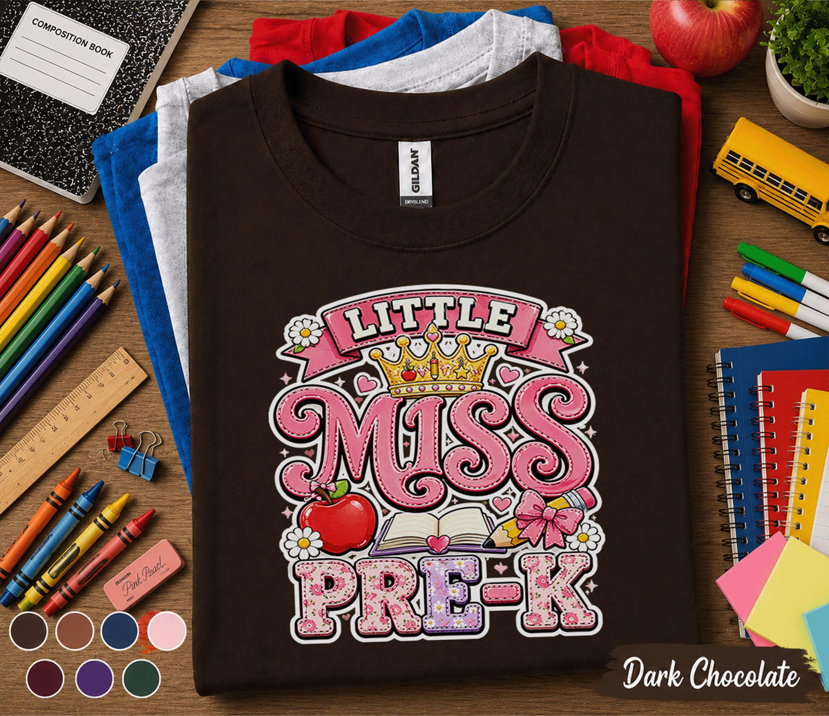 Little Miss Pre-K Shirt First Day of Pre-K Tee Cute Back to School Girl Shirt Preschool Princess Outfit Toddler Classroom Gift