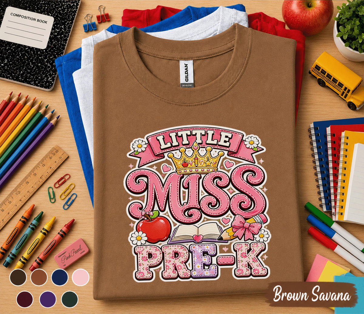 Little Miss Pre-K Shirt First Day of Pre-K Tee Cute Back to School Girl Shirt Preschool Princess Outfit Toddler Classroom Gift